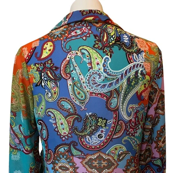 WILLOW & ROOT Mixed Paisley Print Chiffon Blouse, Sz S - Picture 12 of 13